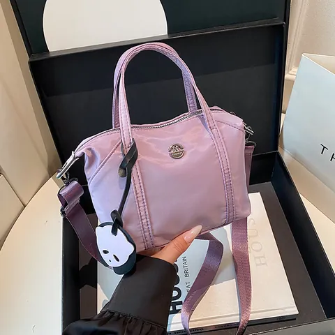 Fashion Women Mini Nylon Tote Bag Crossbody Shoulder Handbag With Panda Charm Metal Logo Casual Versatile Hand Purse