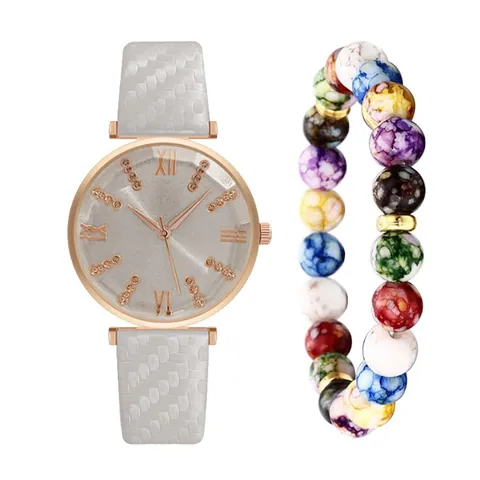 Orologio al Quarzo da Donna con Bracciale e Scatola Regalo Cassa in Lega Cinturino in Ecopelle Intrecciata Quadrante Numeri Romani Orologio da Polso