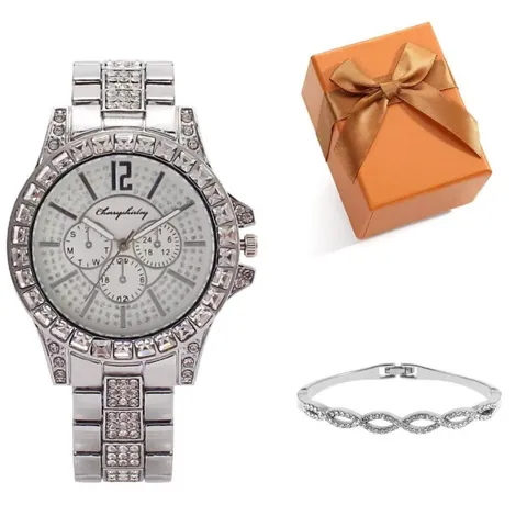 Luxury Women Alloy Rhinestone Analog Quartz Watch And Bracelet Gift Set Gold Silver Rose Gold Business Fashion Jewelry Wristwatch