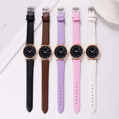 Women's Starry Sky Quartz Watch Rose Gold Alloy Case Faux Leather Strap Casual Fashion Analog Wrist Watch Jewelry Gift