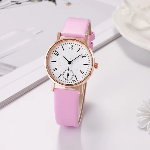 Women's Fashion Quartz Watch With Faux Leather Strap Rose Gold Case Floral Dial Elegant Versatile Wristwatch For Ladies