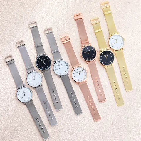 Orologio Geneva da Donna alla Moda con Cinturino in Maglia Quadrante Rotondo Analogico al Quarzo Regalo Casuale per Studenti