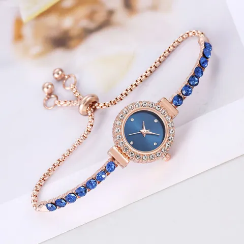 Fashion Women's Rhinestone Bracelet Watch Elegant Rose Gold Metal Quartz Watch Adjustable Bangle Wristwatch Jewelry Gift For Ladies