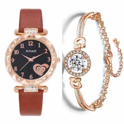 Reloj y Pulsera de Moda para Mujer Con Esfera de Corazón y Cielo Estrellado Caja de Aleación de Strass Correa de Cuero PU Elegante Reloj de Cuarzo