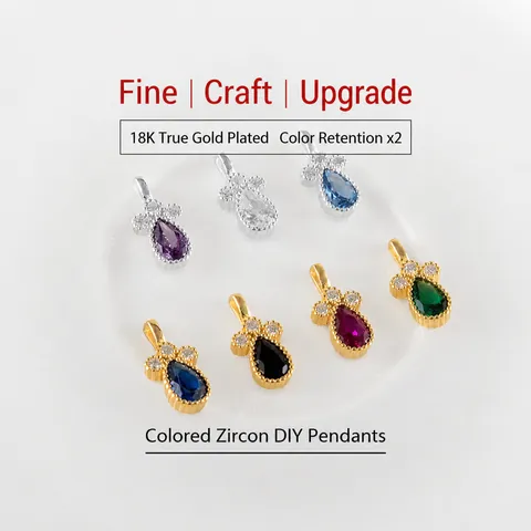 925 Sterling Silver Teardrop Zirconia Pendant Charms For DIY Jewelry Making Gold Silver Colorful Water Drop Mini Dangles