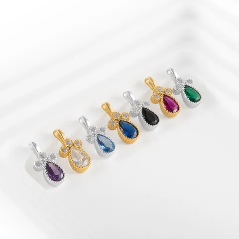 925 Sterling Silver Teardrop Zirconia Pendant Charms For DIY Jewelry Making Gold Silver Colorful Water Drop Mini Dangles