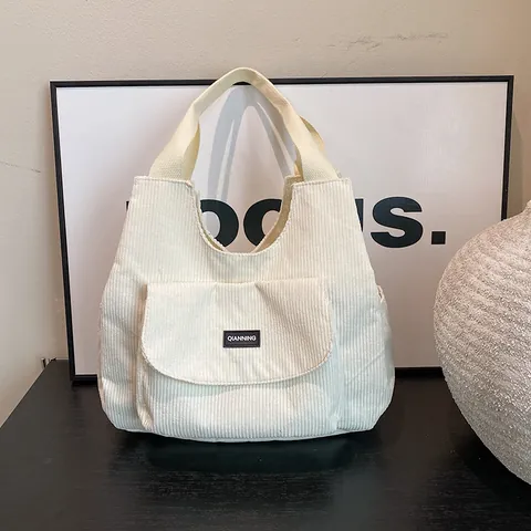 Casual Women Large Capacity Corduroy Tote Bag Vintage Commuter Shoulder Handbag