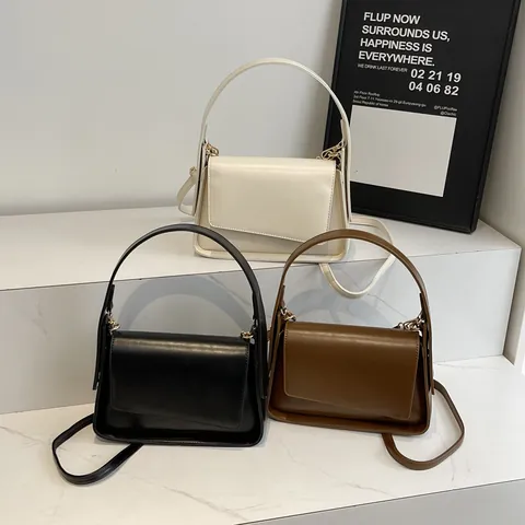 Minimalistische PU Leren Crossbodytas Voor Vrouwen Moderne Asymmetrische Flap Schoudertas Met Handvat Effen Kleur Handtas