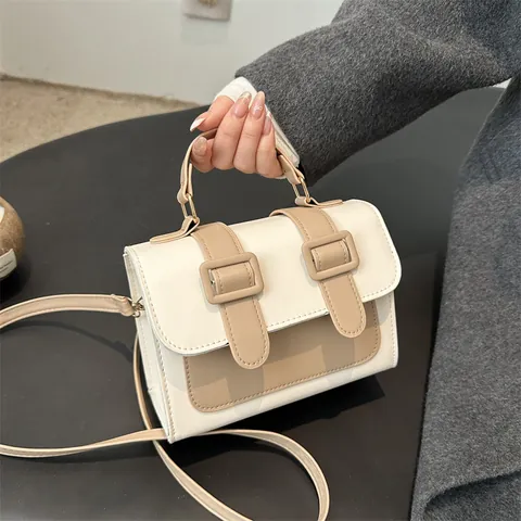 Borsa Quadrata Retrò da Donna in Colore a Contrasto Borsa a Tracolla in Pelle PU Alla Moda Con Manico Tracolla Lunga Regolabile Borsa a Scatola Piccola Street Style