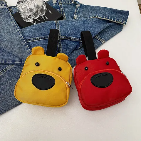 Bolso de Mano Mini de Nailon con Oso de Dibujos Animados para Mujer Niños Monedero con Cremallera Bolsa Pequeña para Celular Estuche de Viaje Casual
