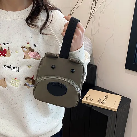Bolso de Mano Mini de Nailon con Oso de Dibujos Animados para Mujer Niños Monedero con Cremallera Bolsa Pequeña para Celular Estuche de Viaje Casual