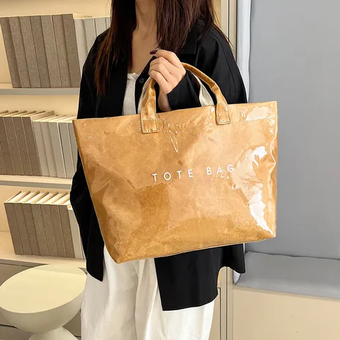 Bolso Tote de Papel Dupont PVC Impermeable de Gran Capacidad para Mujer Bolso de Mano Transparente para Viaje Diario