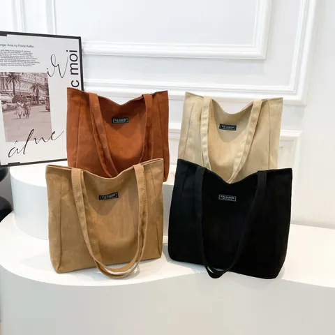 Sac Fourre-tout en Suédine et Velours Côtelé pour Femmes Grande Capacité Minimaliste Fashion Instinct Patch Sac à Épaule