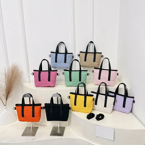Women Minimalist Nylon Mini Tote Crossbody Bag Contrast Color Handbag With Adjustable Removable Strap Casual Daily Bag