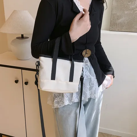 Women Minimalist Nylon Mini Tote Crossbody Bag Contrast Color Handbag With Adjustable Removable Strap Casual Daily Bag