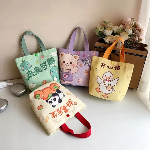 Simpatica Borsa a Mano in Tela a Cartoni Animati Piccola Tote Bag Portatile per Donna Studenti Borsa Regalo Pranzo