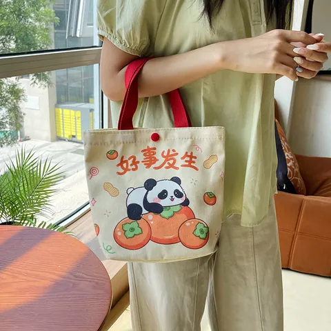 Simpatica Borsa a Mano in Tela a Cartoni Animati Piccola Tote Bag Portatile per Donna Studenti Borsa Regalo Pranzo