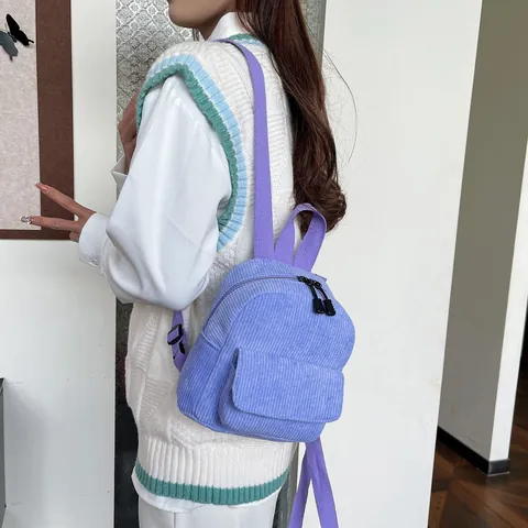 Mochila de Pana Mini para Mujer Bolso Escolar Pequeño Casual Con Correas Ajustables Color Sólido Ligera