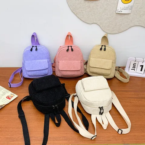 Mochila de Pana Mini para Mujer Bolso Escolar Pequeño Casual Con Correas Ajustables Color Sólido Ligera
