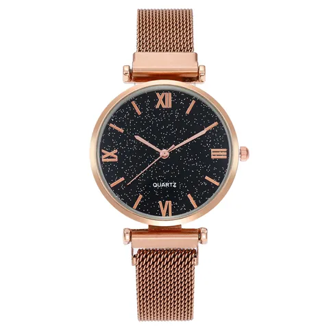 Orologio Donna Moda Quadrante Cielo Stellato al Quarzo Con Cinturino in Maglia Milanese Magnetico in Acciaio Inossidabile Numeri Romani