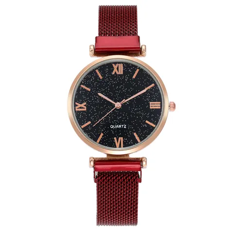Women Starry Sky Dial Quartz Watch Magnetic Milanese Mesh Alloy Strap Fashion Casual Roman Numeral Ladies Wristwatch