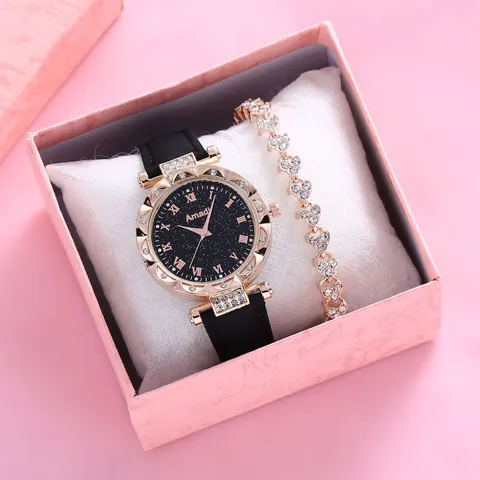 Orologio Cielo Stellato da Donna Bracciale a Cuore Moda Lega Strass Orologio al Quarzo Con Numeri Romani Cinturino in Pelle Accessorio Elegante