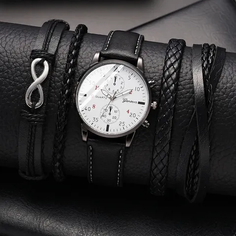 Fashion Men Quartz Watch Bracelet Set Luxury Business Casual PU Leather Band Multi Dial Wrist Watch For Men Jewelry Gift