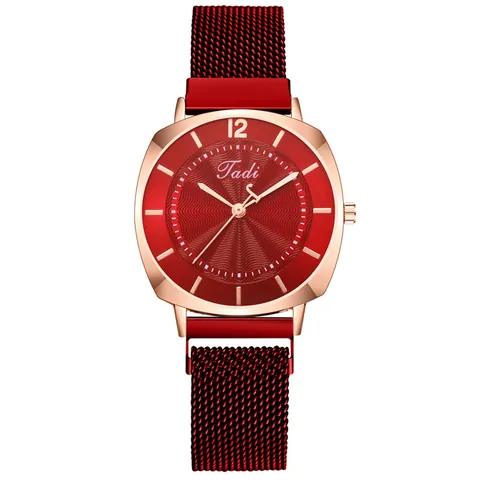 Luxury Women Fashion Quartz Watch Water Ripple Dial Milanese Mesh Alloy Strap Magnetic Buckle Elegant Analog Wristwatch For Lady