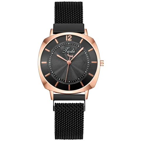 Luxury Women Fashion Quartz Watch Water Ripple Dial Milanese Mesh Alloy Strap Magnetic Buckle Elegant Analog Wristwatch For Lady
