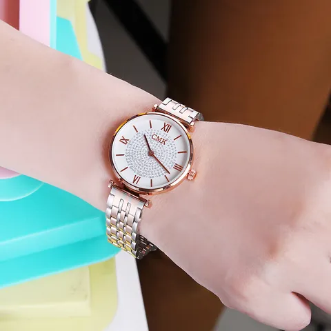 Orologio al Quarzo da Donna di Moda Con Quadrante Cielo Stellato in Strass Numeri Romani Cinturino a Catena in Metallo Casual Regalo per Donne