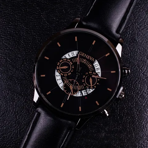 Men's Fashion Business Quartz Watch Faux Leather Strap Alloy Case Calendar Decorative Sub-Dials Analog Wristwatch For Male