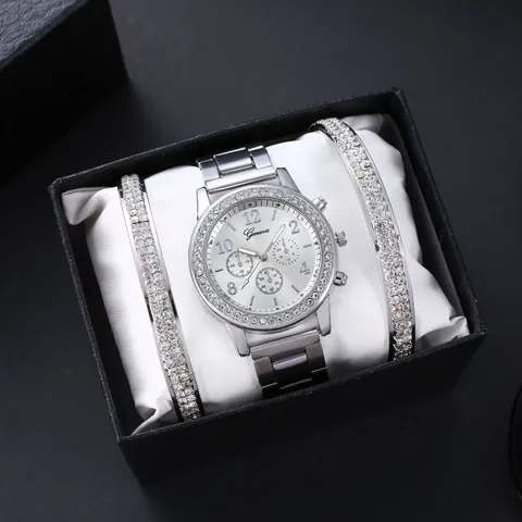 Luxe Dames Quartz Horloge Volledig Bezet Met Diamanten Sieraden Armband Combinatie Alloy Stalen Band Geneva Analoog Polshorloge