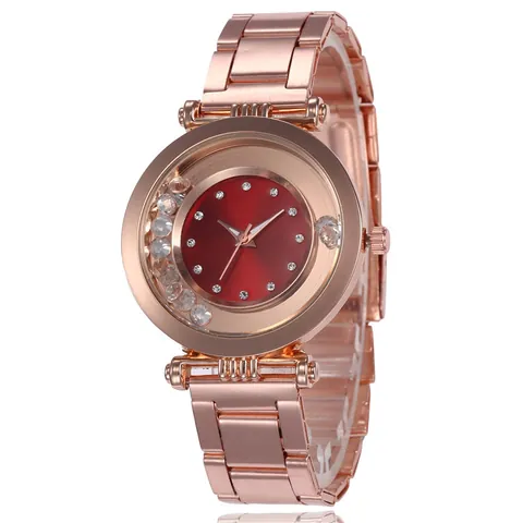 Women's Fashion Quartz Watch Rose Gold Alloy Strap Floating Rhinestones Dial Casual Daily Luxury Dress Wristwatch