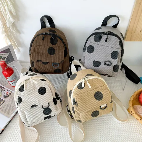 Women's Mini Corduroy Backpack Vintage Polka Dot School Bag For College Students Casual Travel Daypack Small Knapsack