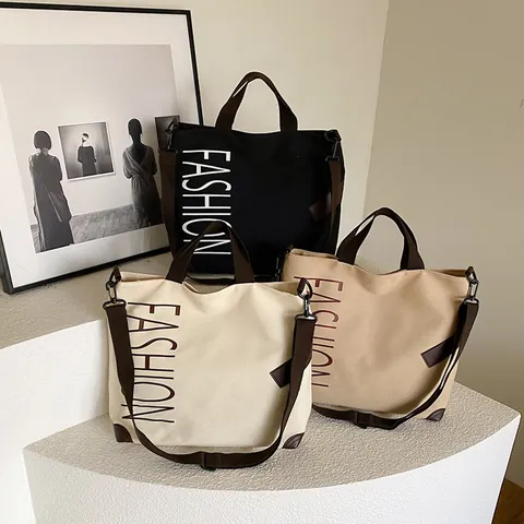 Large Capacity Canvas Tote Bag For Women Casual Commuter Shoulder Bag Fashion Letter Print Handbag Student Book Bag