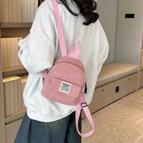 Women Mini Corduroy Backpack Vintage Casual Travel Small School Bookbag Fashion Solid Color Daily Commuter Backpack