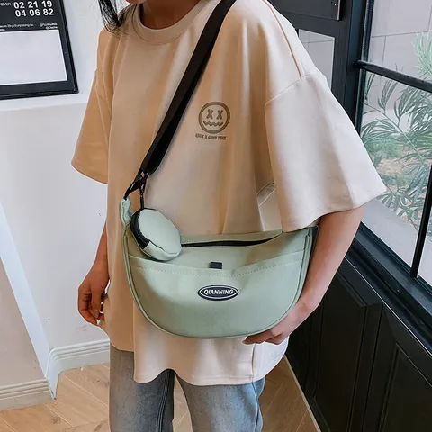 Canvas Crossbody Bag Casual Crescent Chest Bag Fashion Lightweight Shoulder Bag With Mini Coin Purse For Women Men
