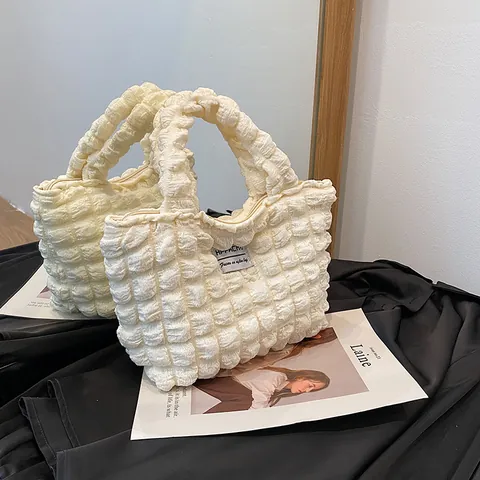 Bolso de Mano de Nailon con Textura de Burbuja Estilo Coreano Ins Dulce Plisado Informal Color Sólido Cremallera Bolso de Teléfono para Mujer