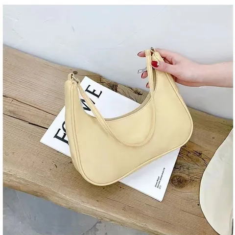Women Minimalist Nylon Underarm Bag French Crescent Hobo Bag Solid Color Zipper Closure Commute Single Shoulder Bag