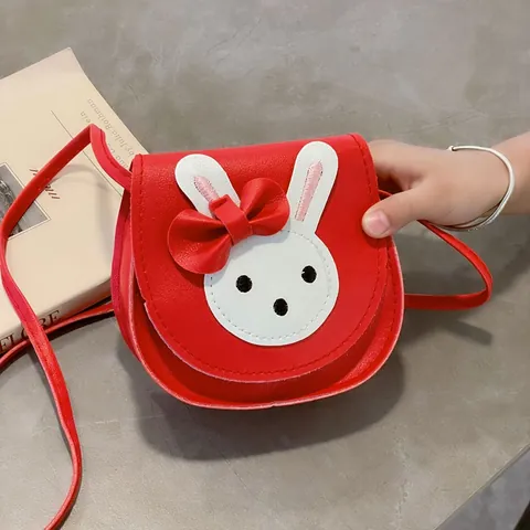 Cute Rabbit Design Kids Crossbody Bag PU Leather Mini Coin Purse For Girls Korean Style Princess Small Shoulder Bag With Bow