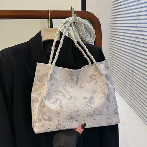 Bolso de Mano para Mujer Con Estampado de Mariposas Gran Capacidad Cuero PU Bolso de Hombro Con Asa Trenzada Escuela