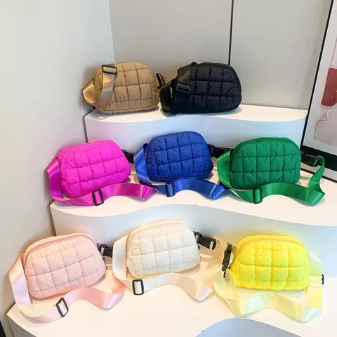 Quilted Puffer Waist Bag For Women Crossbody Chest Bag Nylon Fabric Zipper Adjustable Strap Outdoor Sport Fanny Pack