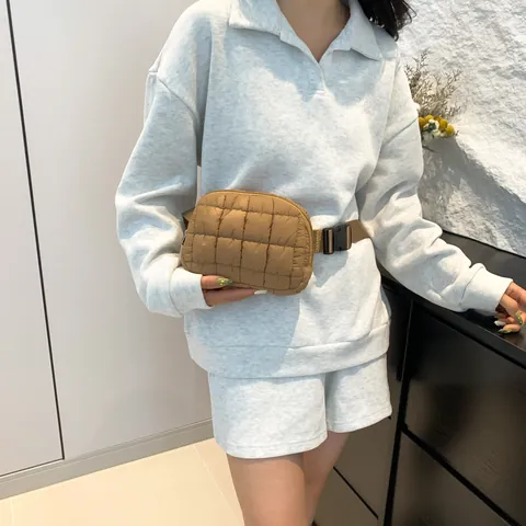 Borsa da Petto Trapuntata Puffer da Donna Tinta Unita Nylon Borsa a Tracolla Moda Street Trend Imbottita Viaggio