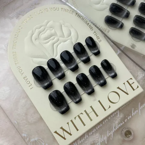 Handmade Press On Nails Cat Eye Magnetic Gradient Brown Wine Red Luxury False Nails With Rhinestone Artificial Pearl Decor For Women