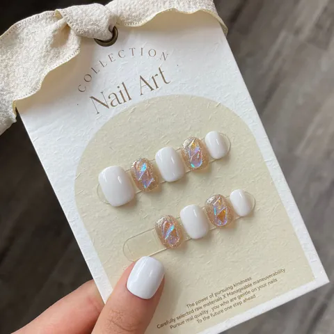 Unghie Finte Fatte a Mano Aurora Pietra Preziosa Strass Arte Artificiale Unghie per Donna Fata Accessori per Manicure