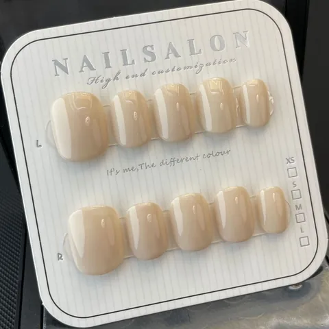 Handmade Press On Nails Glossy Minimalist Solid Color Nude Round Square Fake Nails Professional Manicure Decoration For Women