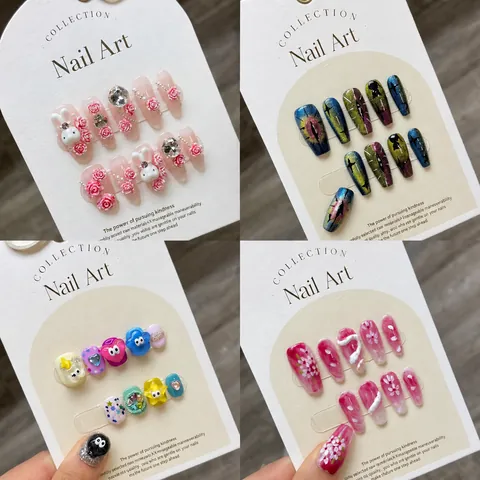 Handgefertigte Luxus Press On Nails Set 3D Blume Strass Künstliche Perle Dekoration Wiederverwendbare Künstliche Fingernägel Für Damen Party