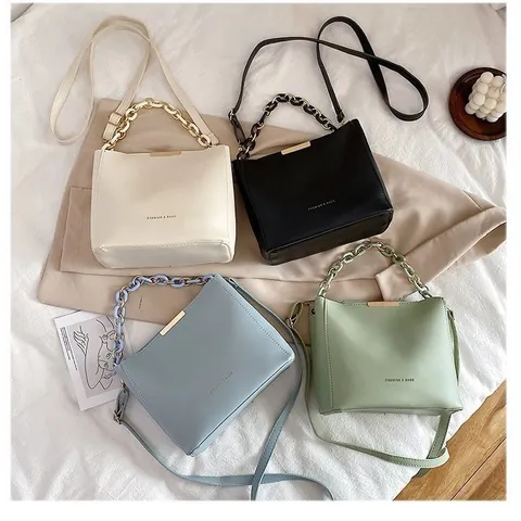 Borsa a Tracolla a Secchiello in Pelle PU Donna Con Manico a Catena Stampa Fashion Bags Minimalista Tinta Unita Tracolla Regolabile Borsa a Spalla
