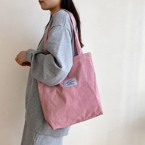 Large Capacity Corduroy Tote Bag For Women Retro Casual Solid Color Shoulder Bag Shopping School Bag Handbag With Magnetic Buckle