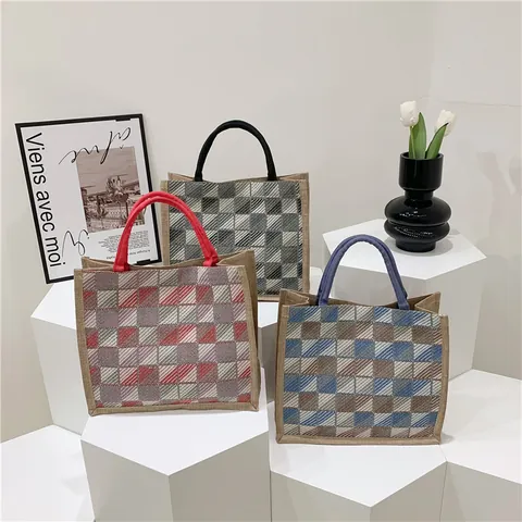 Borsa Tote in Tela a Quadri Donna Grande Capacità Borsa a Tracolla Moda Pendolare Borsa per Studenti Borsa da Scuola Casual